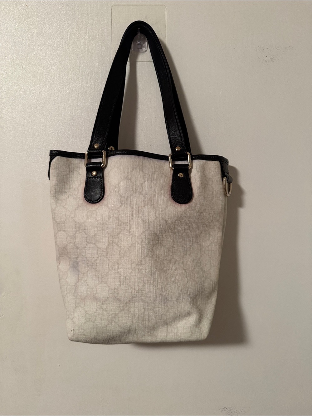 Gucci White Canvas Tote with Black Leather Trim comes with COA as pictured. - Picture 4 of 11